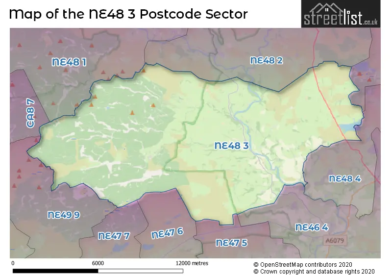 Map of the NE48 3 and surrounding postcode sector