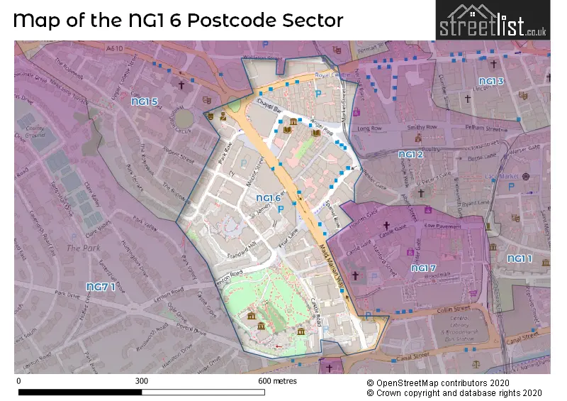 Map of the NG1 6 and surrounding postcode sector