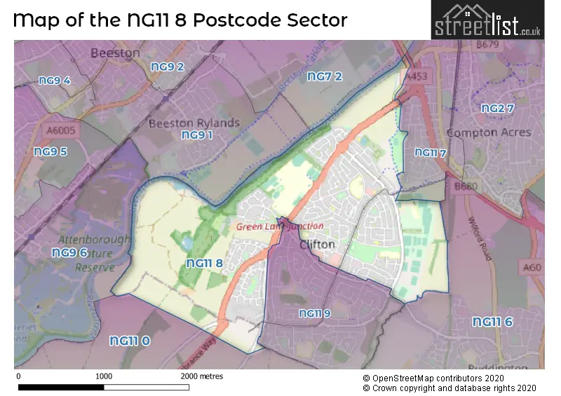 Map of the NG11 8 and surrounding postcode sector