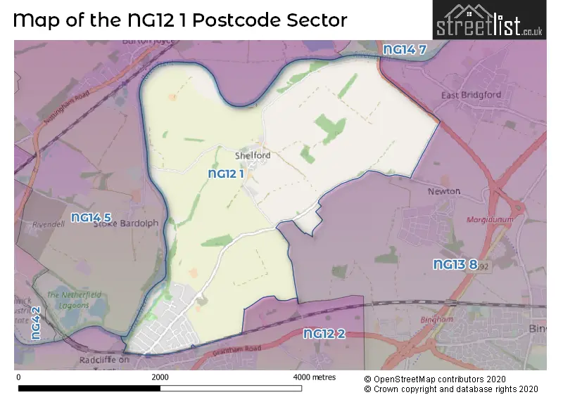 Map of the NG12 1 and surrounding postcode sector