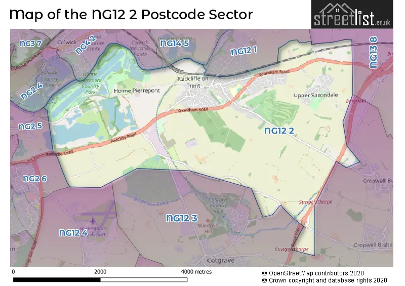 Map of the NG12 2 and surrounding postcode sector