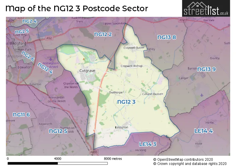 Map of the NG12 3 and surrounding postcode sector