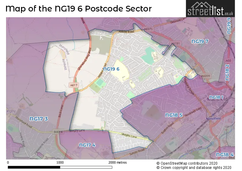 Map of the NG19 6 and surrounding postcode sector