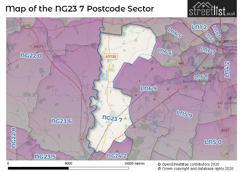 Map of the NG23 7 and surrounding postcode sector