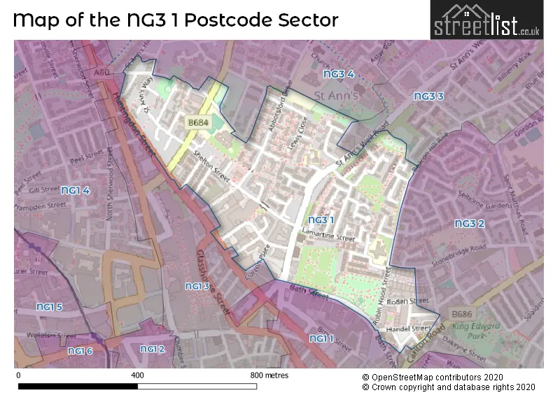 Map of the NG3 1 and surrounding postcode sector