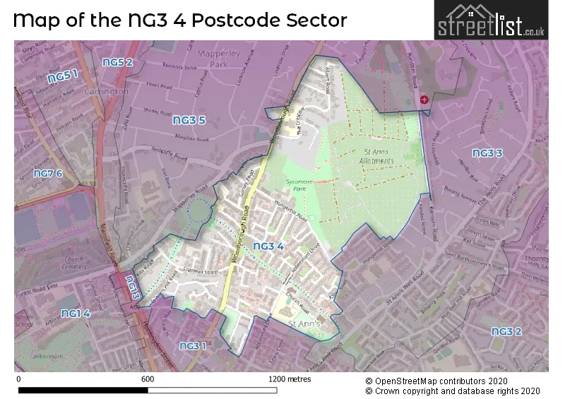 Map of the NG3 4 and surrounding postcode sector