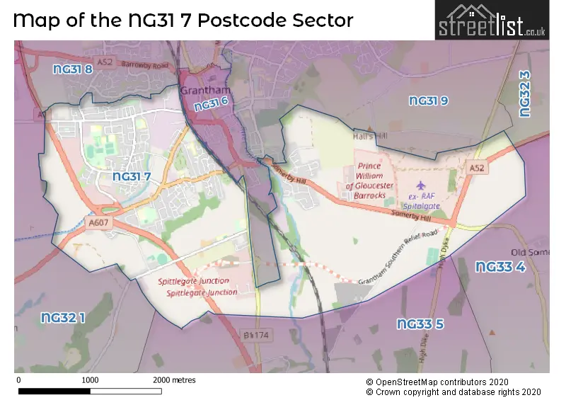 Map of the NG31 7 and surrounding postcode sector