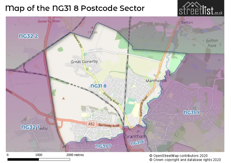 Map of the NG31 8 and surrounding postcode sector