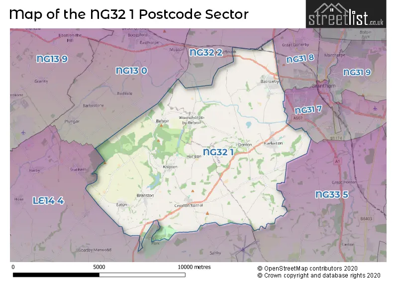 Map of the NG32 1 and surrounding postcode sector