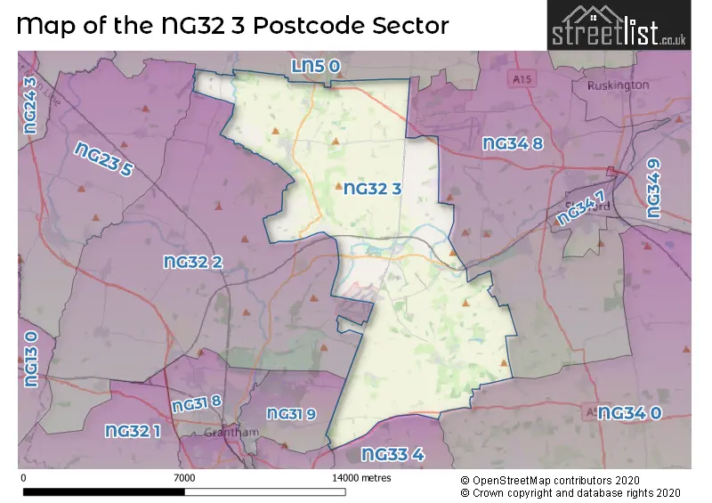 Map of the NG32 3 and surrounding postcode sector