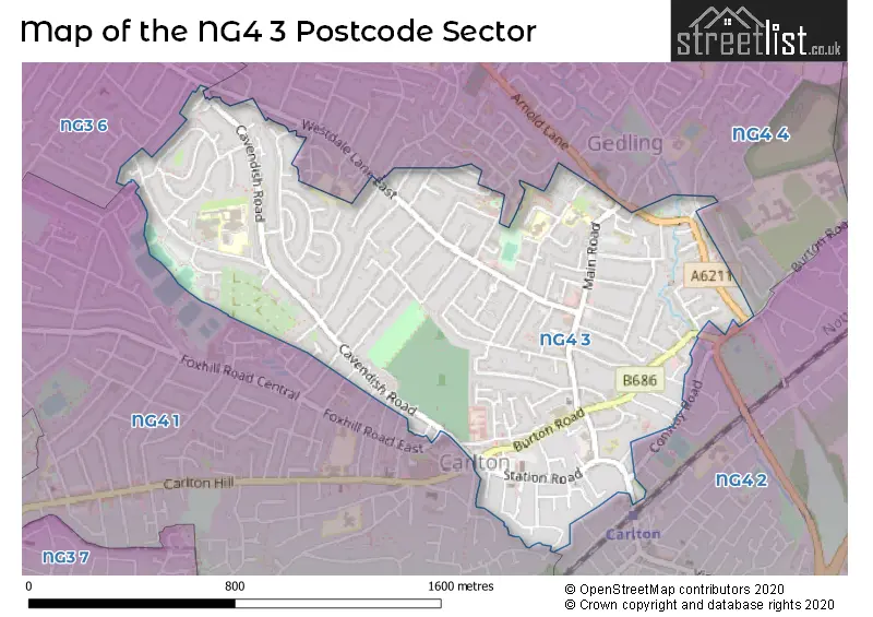 Map of the NG4 3 and surrounding postcode sector