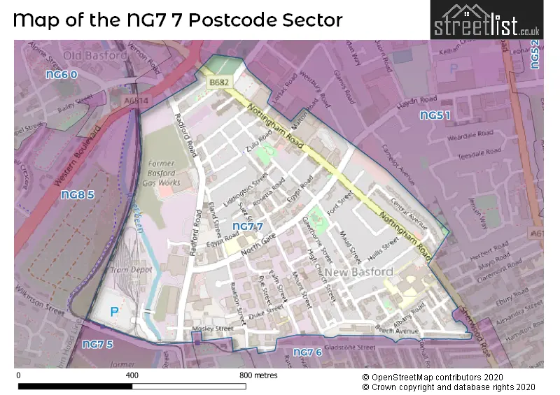 Map of the NG7 7 and surrounding postcode sector