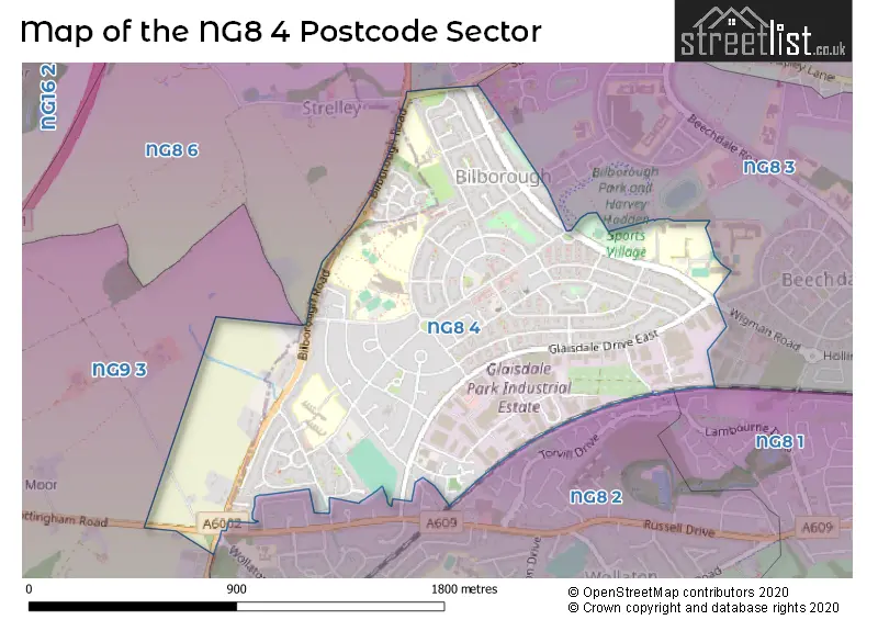 Map of the NG8 4 and surrounding postcode sector