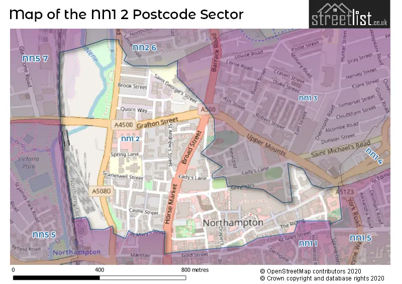 Map of the NN1 2 and surrounding postcode sector