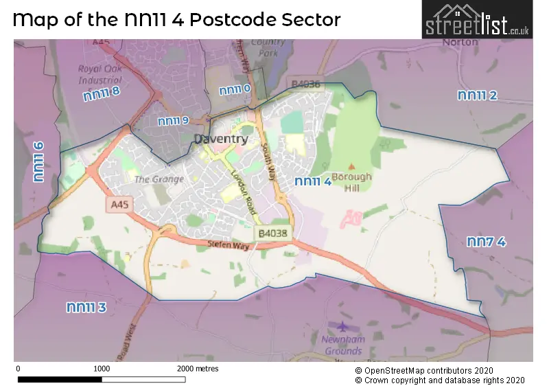 Map of the NN11 4 and surrounding postcode sector