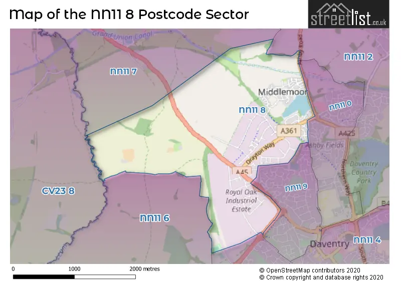 Map of the NN11 8 and surrounding postcode sector