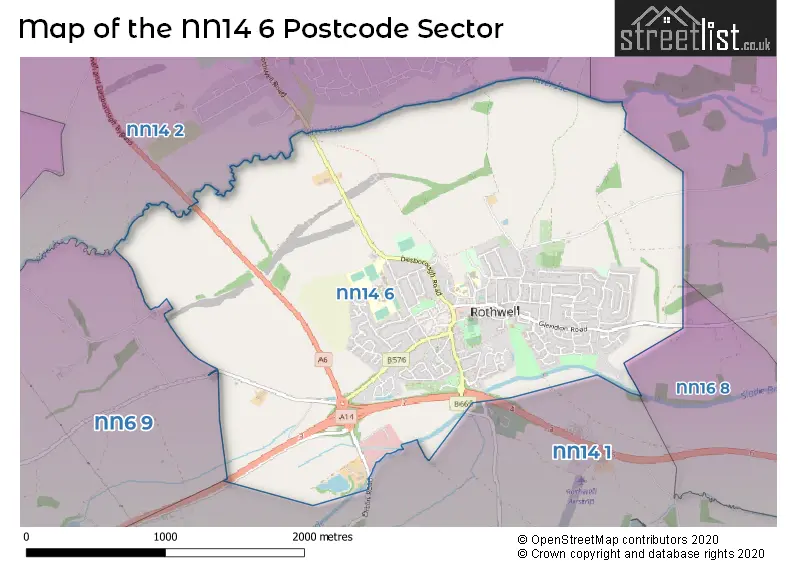 Map of the NN14 6 and surrounding postcode sector