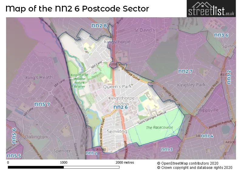 Map of the NN2 6 and surrounding postcode sector