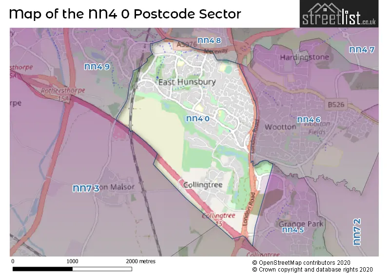 Map of the NN4 0 and surrounding postcode sector