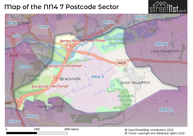 Map of the NN4 7 and surrounding postcode sector