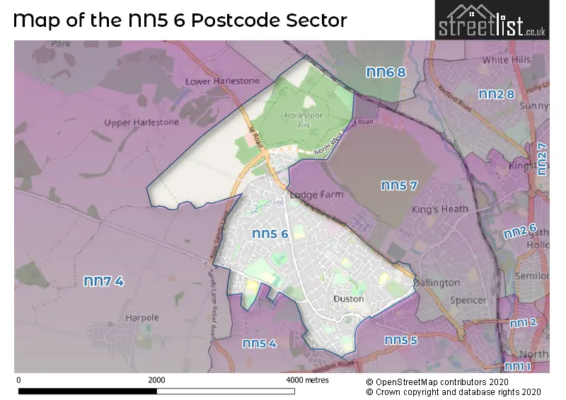 Map of the NN5 6 and surrounding postcode sector