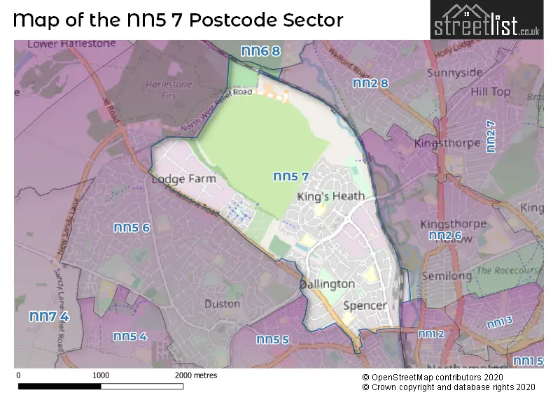 Map of the NN5 7 and surrounding postcode sector