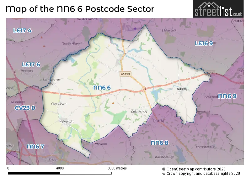 Map of the NN6 6 and surrounding postcode sector