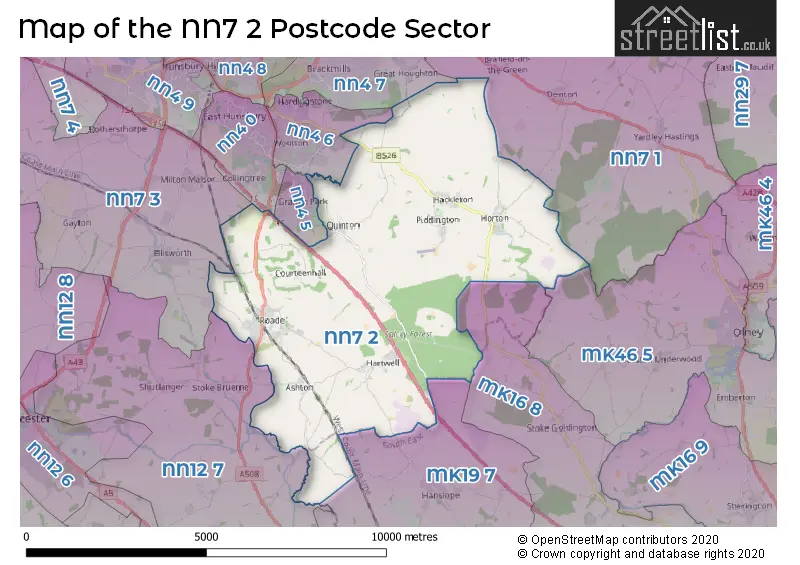 Map of the NN7 2 and surrounding postcode sector