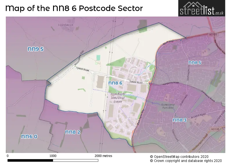 Map of the NN8 6 and surrounding postcode sector