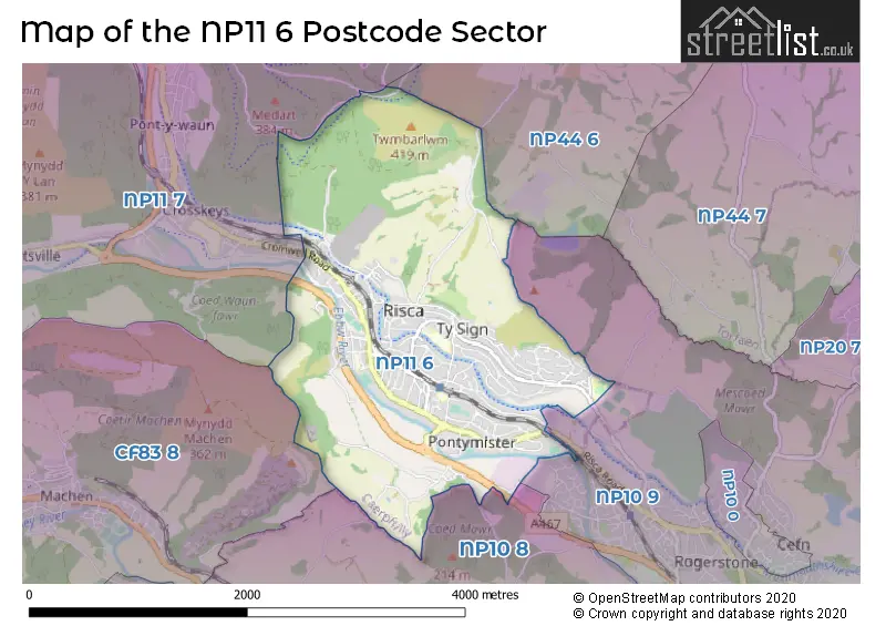 Map of the NP11 6 and surrounding postcode sector