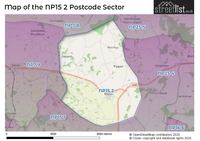 Map of the NP15 2 and surrounding postcode sector