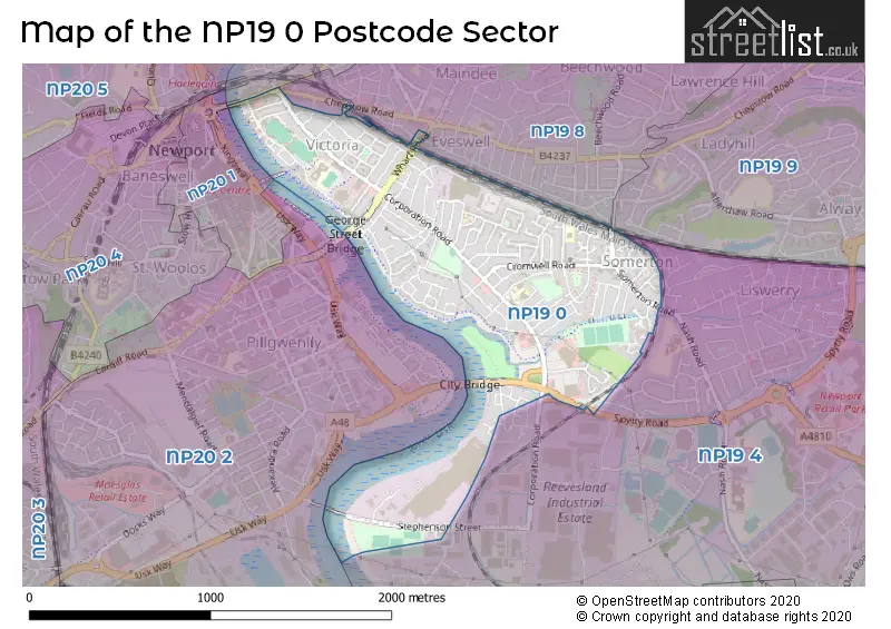 Map of the NP19 0 and surrounding postcode sector