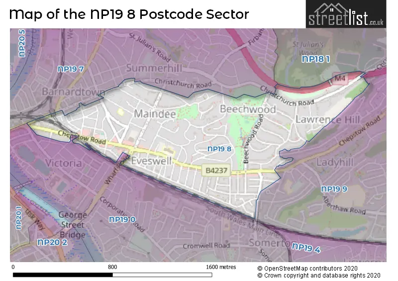 Map of the NP19 8 and surrounding postcode sector