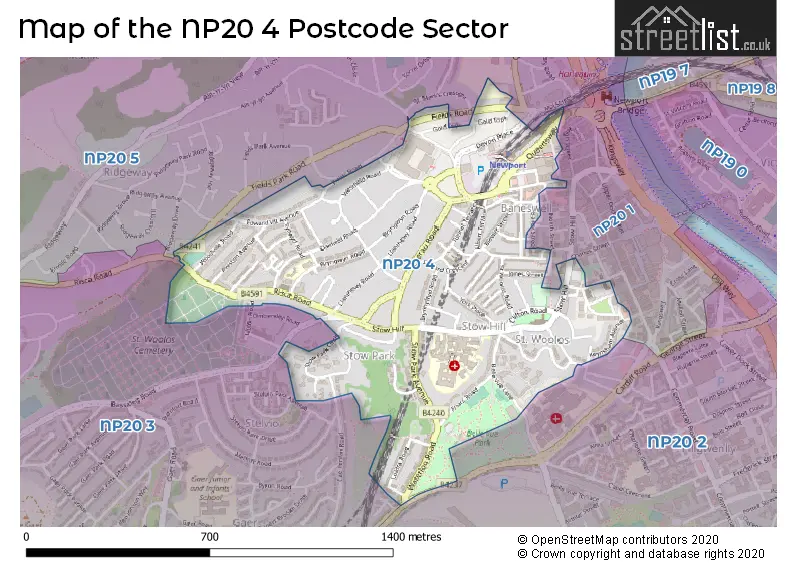 Map of the NP20 4 and surrounding postcode sector