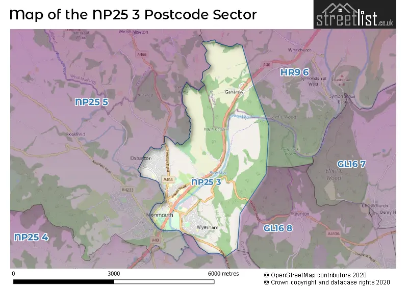 Map of the NP25 3 and surrounding postcode sector