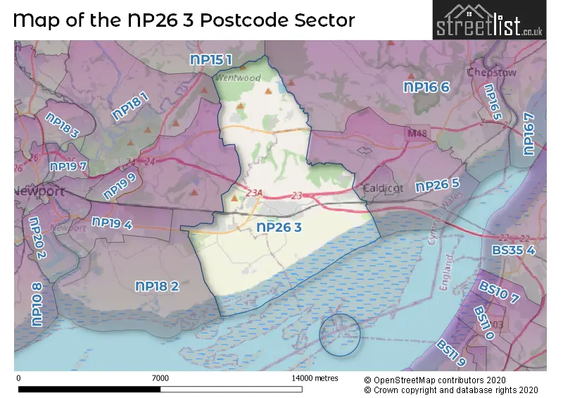 Map of the NP26 3 and surrounding postcode sector