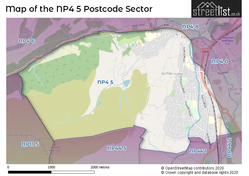 Map of the NP4 5 and surrounding postcode sector