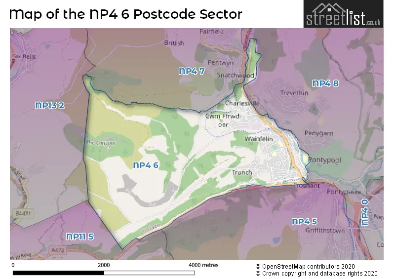 Map of the NP4 6 and surrounding postcode sector