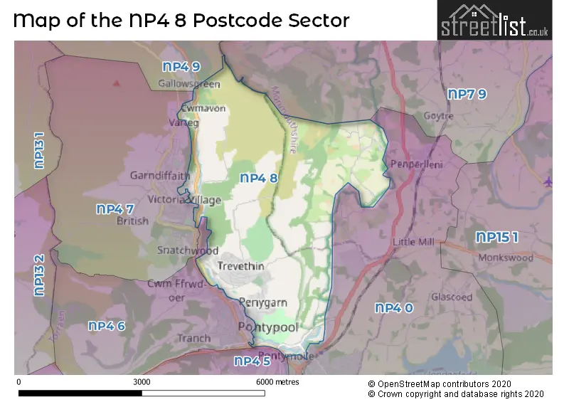 Map of the NP4 8 and surrounding postcode sector