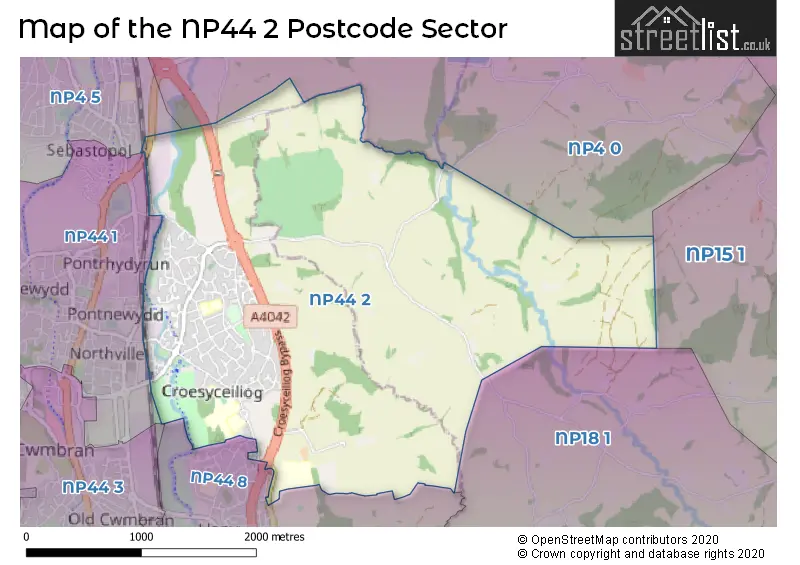 Map of the NP44 2 and surrounding postcode sector