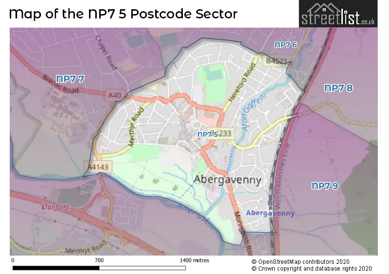 Map of the NP7 5 and surrounding postcode sector