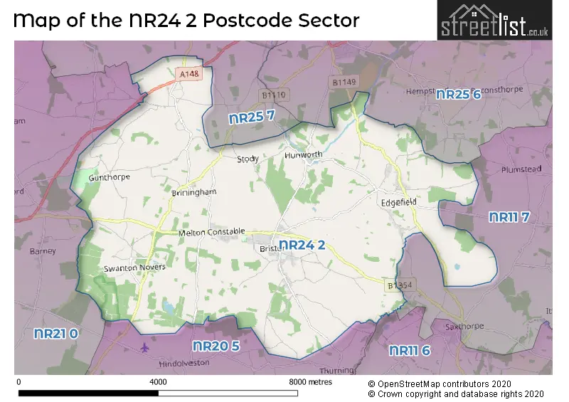 Map of the NR24 2 and surrounding postcode sector