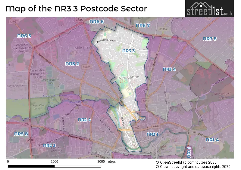 Map of the NR3 3 and surrounding postcode sector