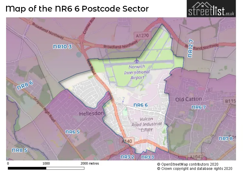 Map of the NR6 6 and surrounding postcode sector