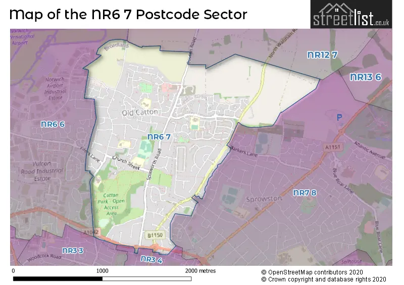 Map of the NR6 7 and surrounding postcode sector