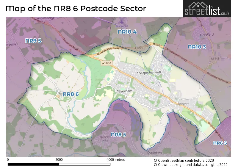 Map of the NR8 6 and surrounding postcode sector