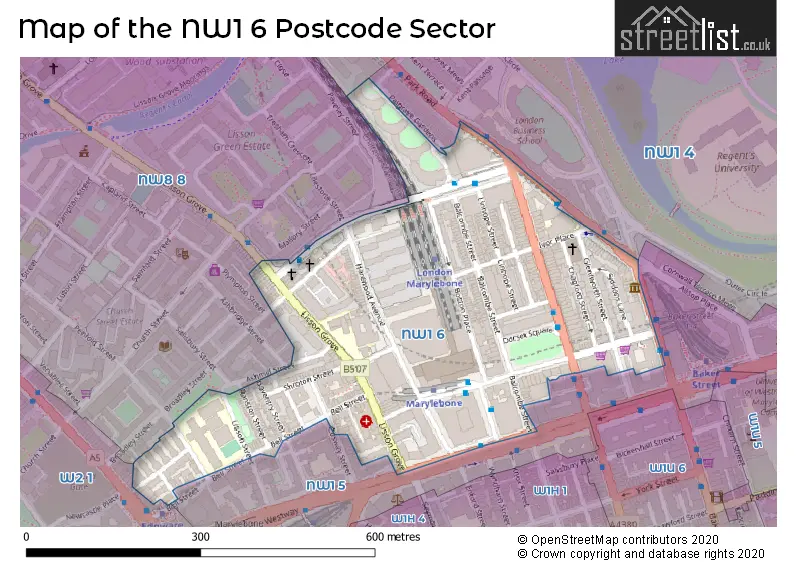 Map of the NW1 6 and surrounding postcode sector