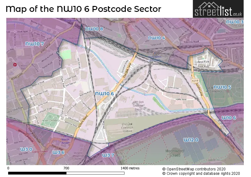 Map of the NW10 6 and surrounding postcode sector