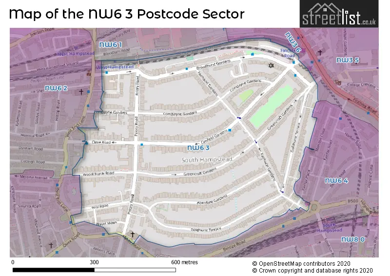Map of the NW6 3 and surrounding postcode sector