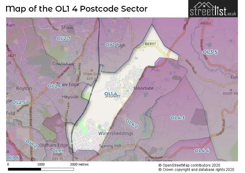 Map of the OL1 4 and surrounding postcode sector